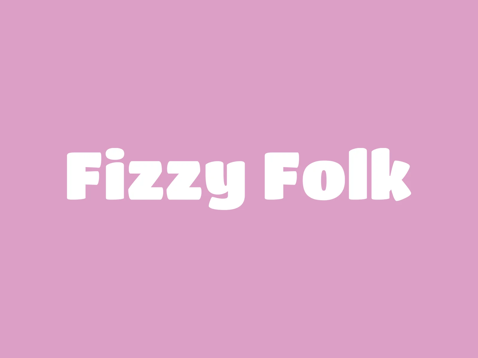 The Fizzy Folk wordmark, set in white Titan One on the pink label panel