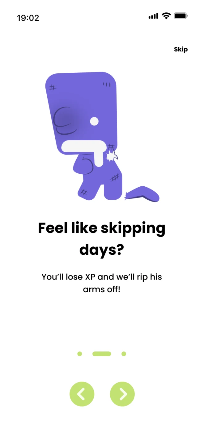 Skip days, lose XP