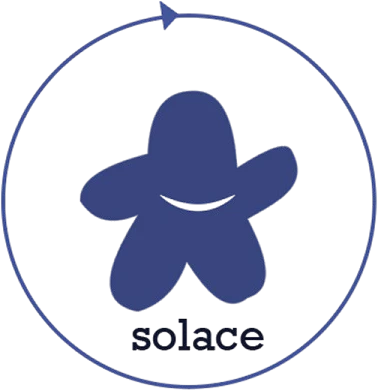Early Solace mark: a soft, smiling character inside a circular arrow, with the solace wordmark